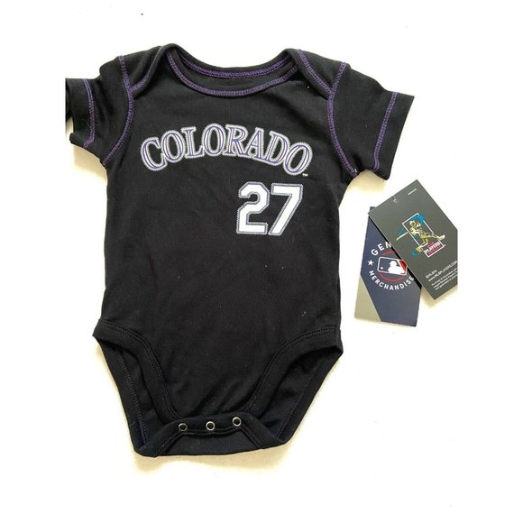 2pk NWT MLB Colorado Rockies Short Sleeve Baby's  Bodysuit 0-3M with Bib, Black - Picture 3 of 4